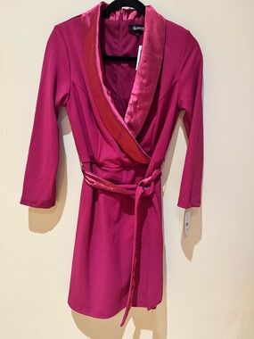 Glamorous Deep Fuchsia Satin-Trim Wrap Dress